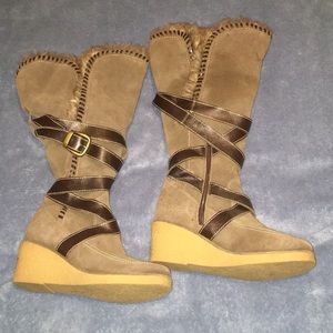 Colin Stuart fur knee high boots